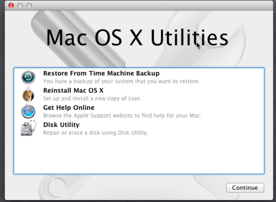 when i turn on my mac i get os x utilities