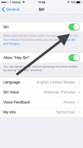 turn on Siri and turn off