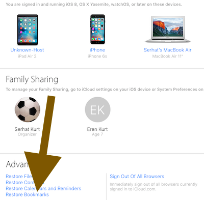 Restore iCloud Bookmarks
