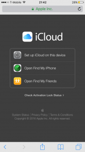 icloud.com web site on iPhone screen