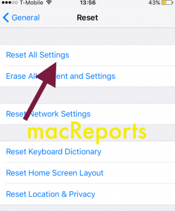 iPhone Reset All Settings