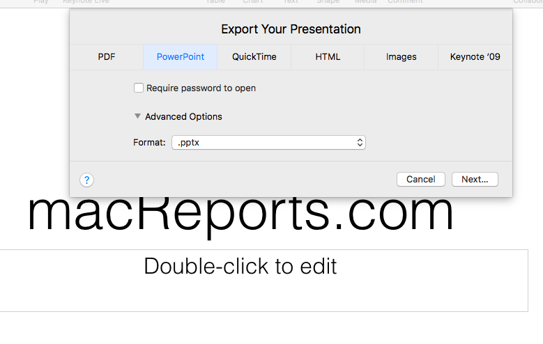 export your keynote file as powerpoint