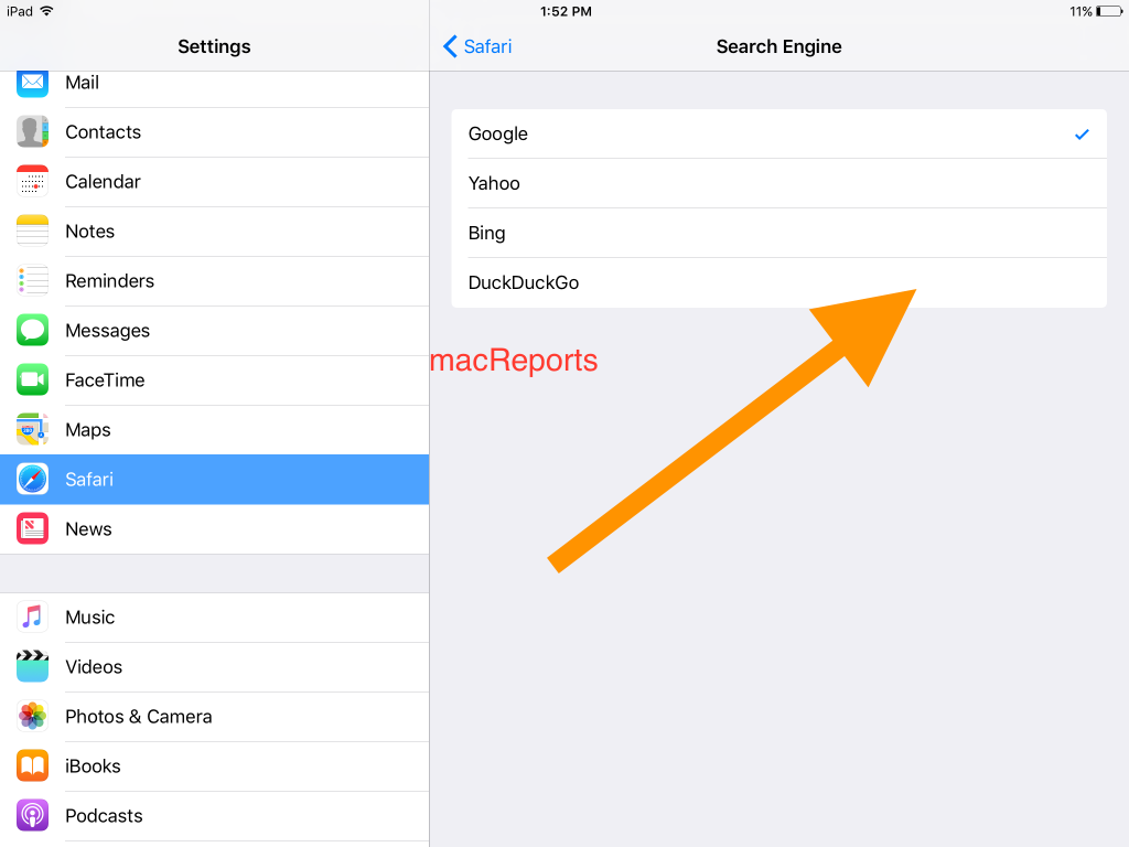 setting your default search engine in IOS 
