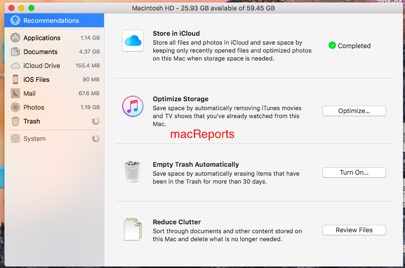 MacOS optimize hard disk space
