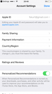 App store account settings