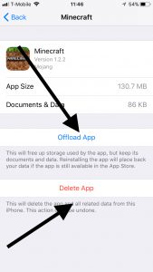 delete app or offload app