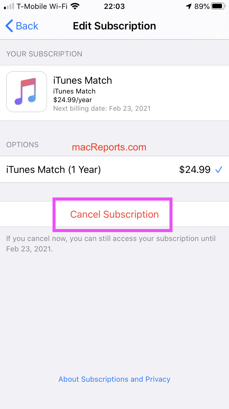 cancel apple subscriptions on iphone