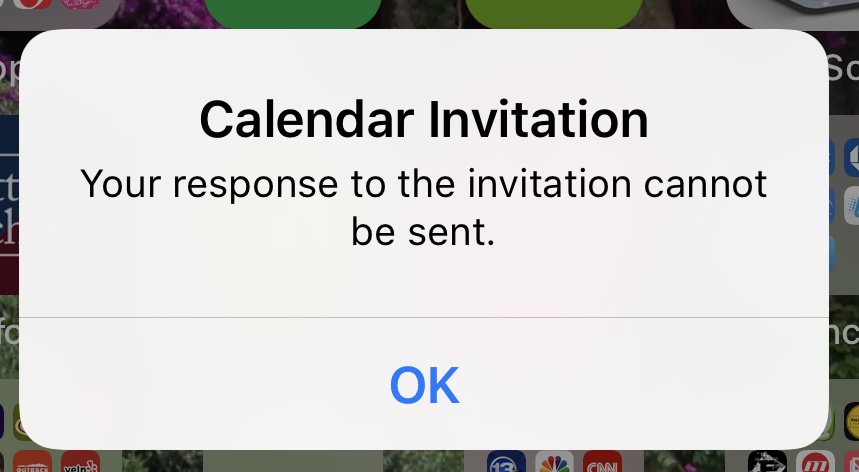 Calendar Invitation: Your Response To The Invitation Cannot Be Sent