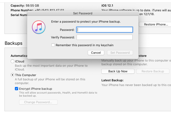 itunes backup password