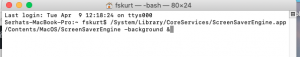 using the Terminal app to open screen saver