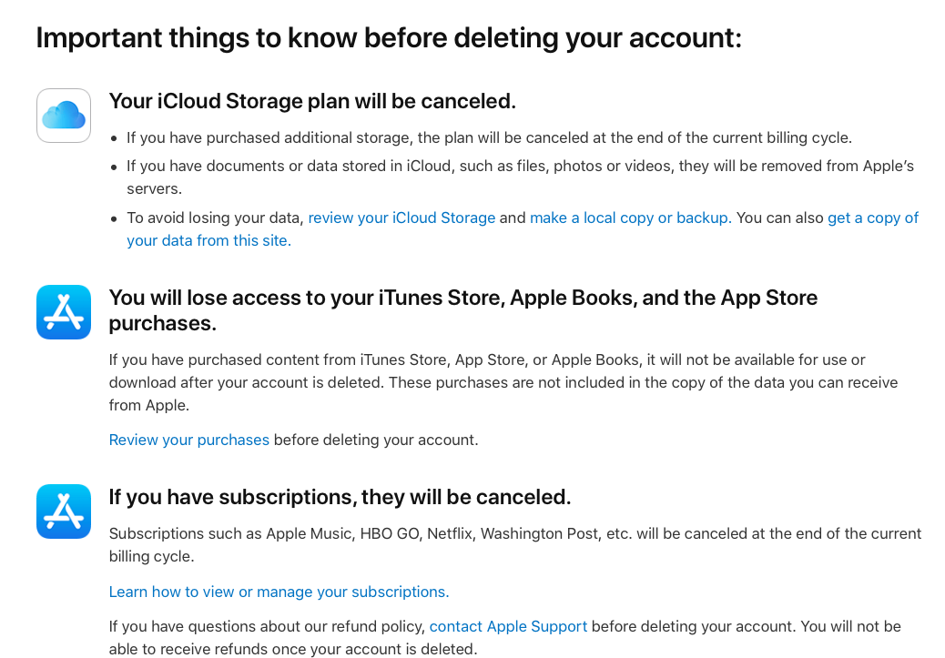 Important things to know before deleting your account: