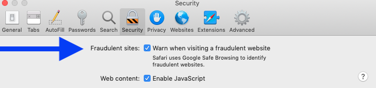 Safari Security settings
