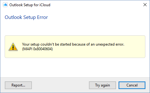 windows 10 outlook setup for icloud hangs on download