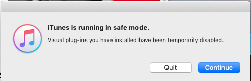 Start iTunes in safe mode
