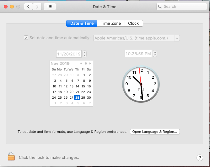 Date and time settings on Mac