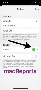 Disable location data shared photos