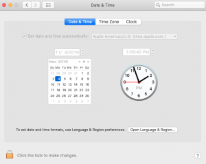 Date and time setting on Mac