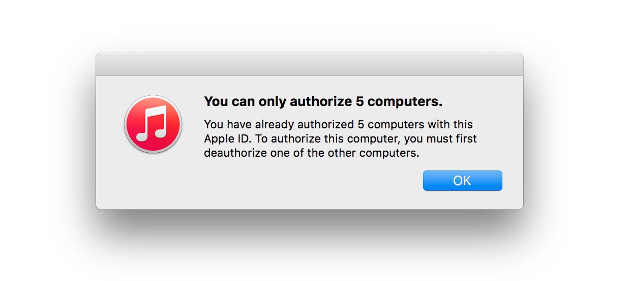 You can only authorize 5 computers