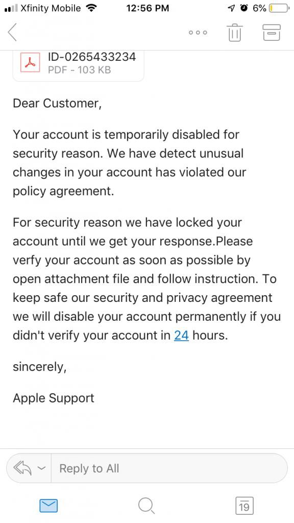 Apple ID spam email