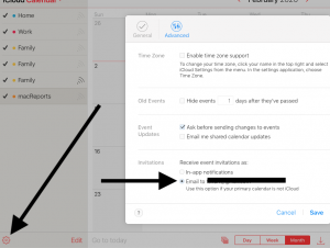 Calendar email setting