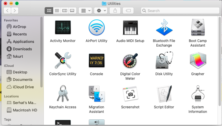 Mac utilities menu