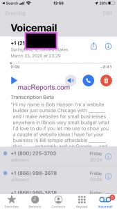 iPhone Visual Voicemail transcription