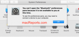 You can't open the Bluetooth preferences error