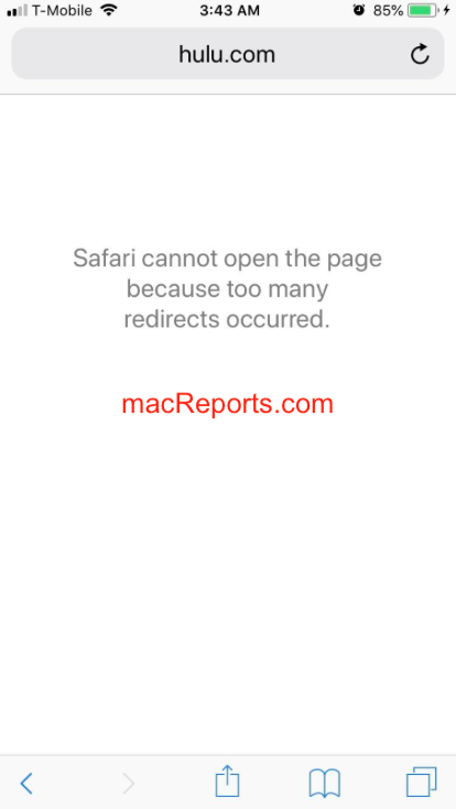 safari cannot open page due to too many redirects