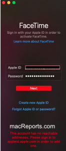 cant login to facetime