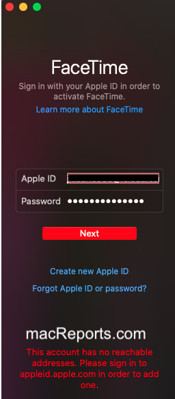 Can T Sign In To Facetime This Account Has No Reachable Addresses Macreports