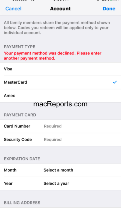 Your payment method was declined что делать apple