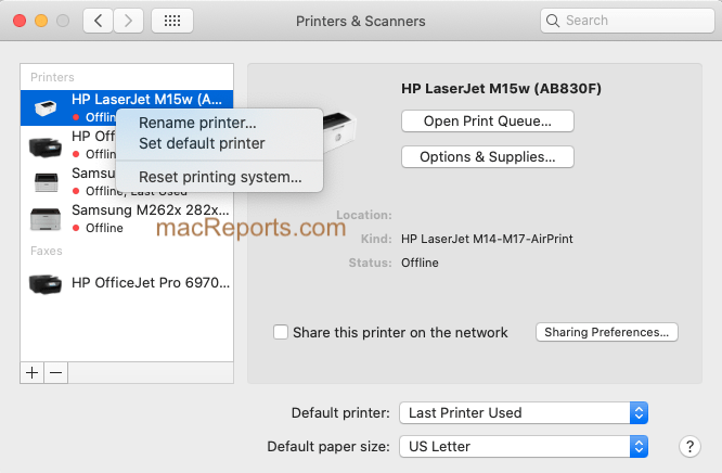 Reset Mac Printing system