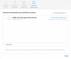 Restore iCloud bookmarks that are deleted