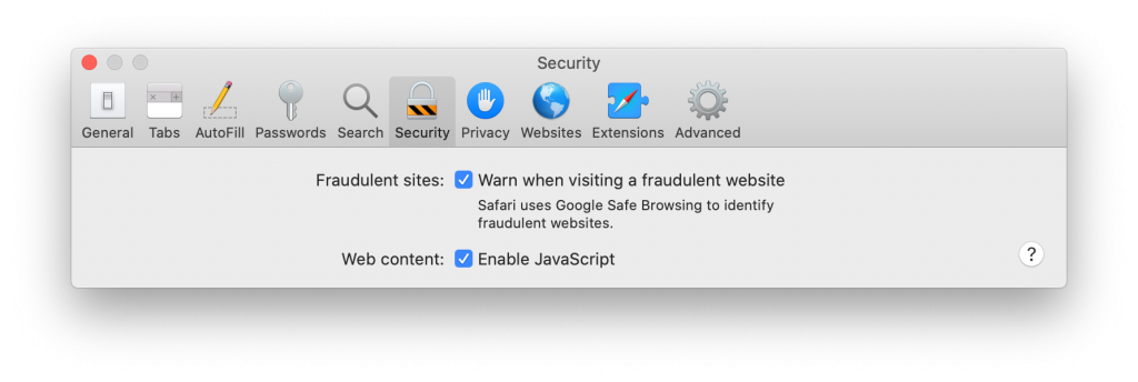 safari security tab