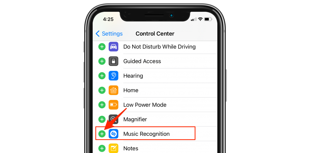 add music recognition to control center