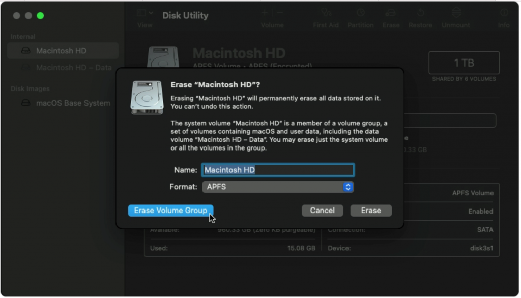 wipe and reinstall mac os disk utility