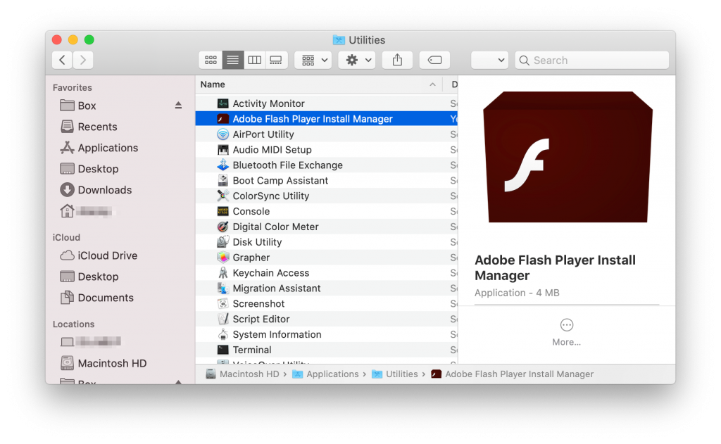 Flash Player Install Manager in Finder
