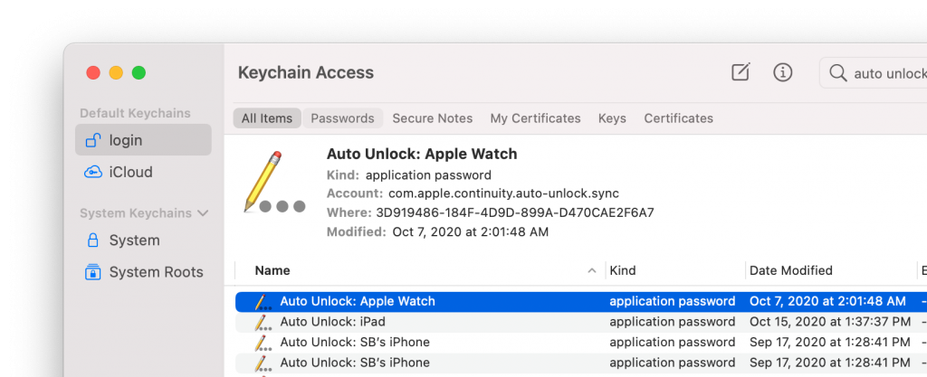 Auto Unlock entries in keychain