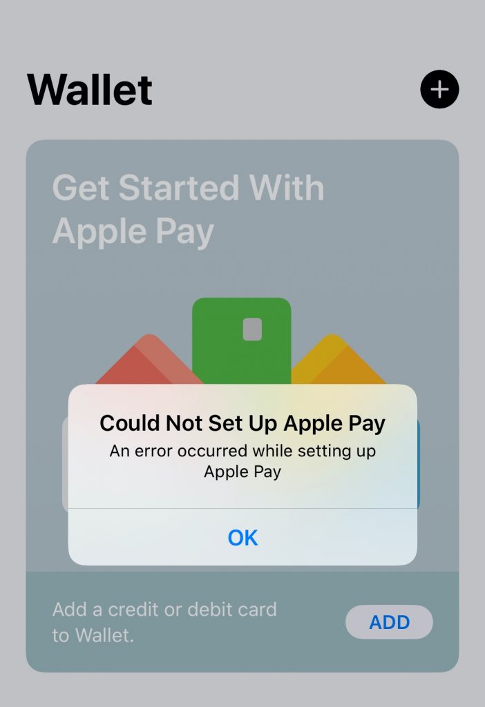 Could Not Set Up Apple Pay. An error occurred while setting up Apple Pay. 
