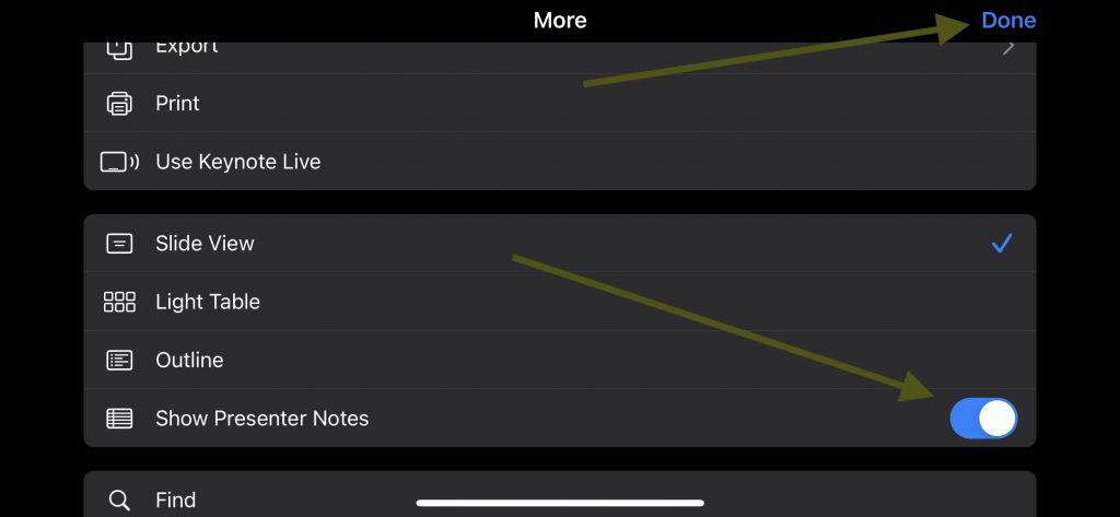 keynote presentation mode with notes