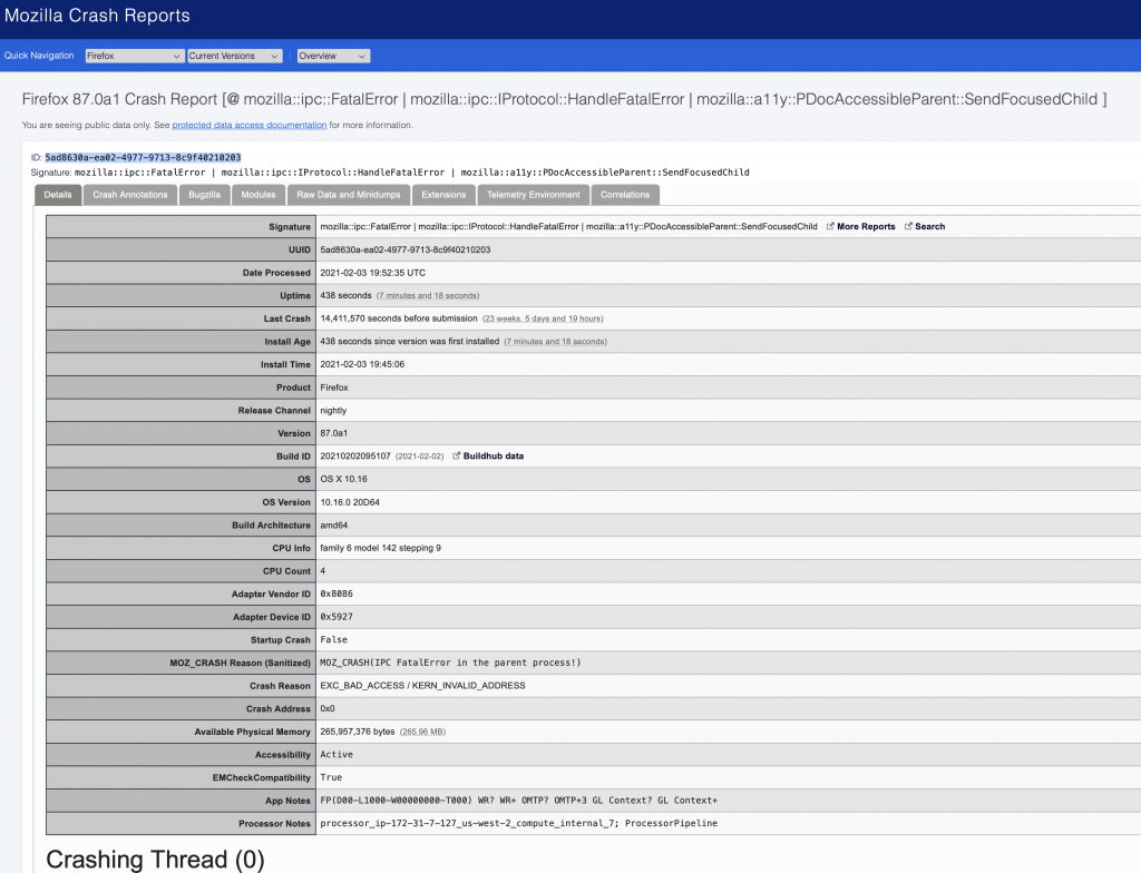 Firefox crash reports