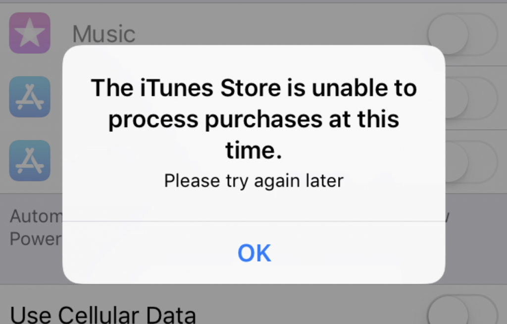 The iTunes Store is Unable to Process Purchases at this Time, Fix