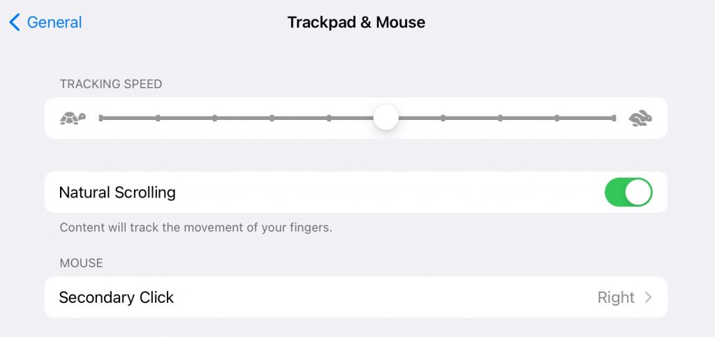 trackpad and mouse menu