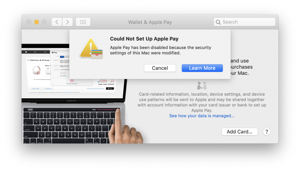 Apple Pay Disabled on Mac Because Security Settings were Modified, Fix