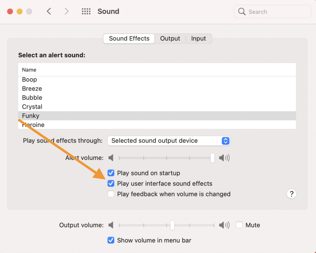 Play user interface sound effects settings