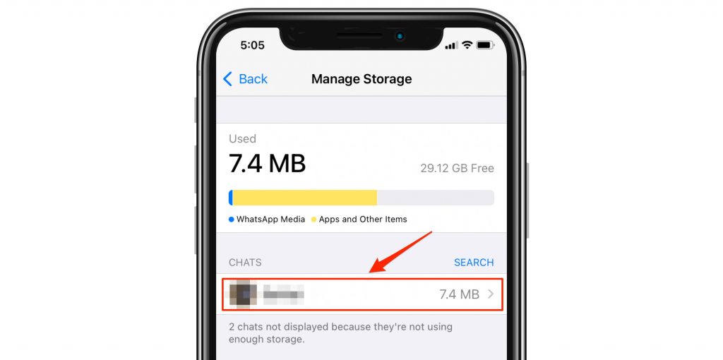 WhatsApp manage storage menu