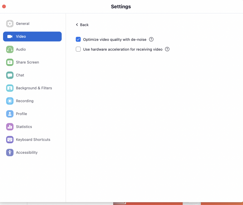 Zoom video settings