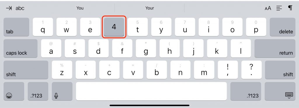 4 on the iPad keyboard