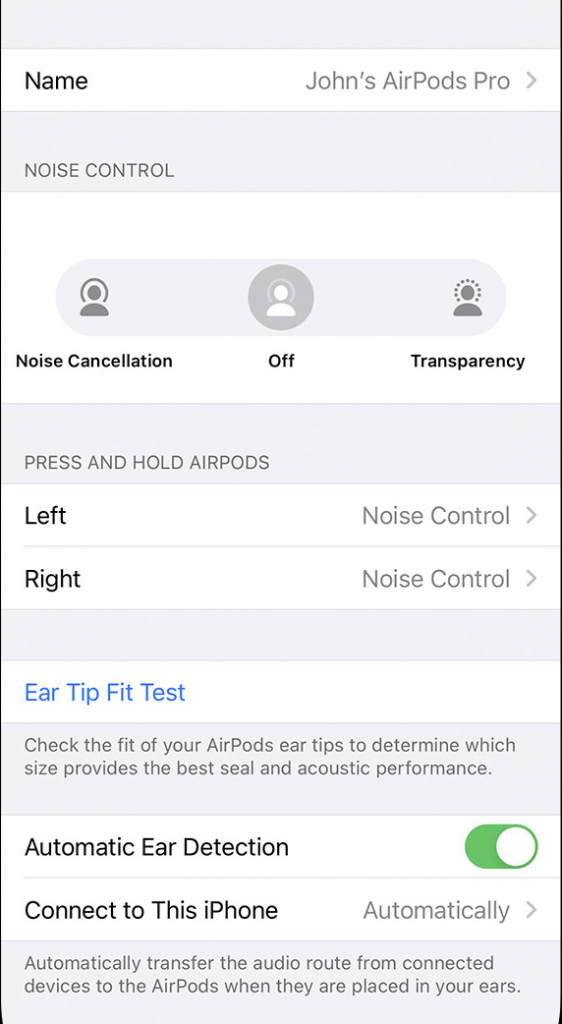 AirPods settings