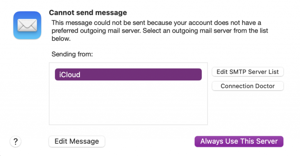mac mail outgoing server not working